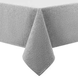 smiry Faux Linen Table Cloth Rectangular 140x300cm, Water resistant Tablecloth with Flannel Backing, Thick Fabric Washable Table Cover for Dining Party and Outdoor, Grey