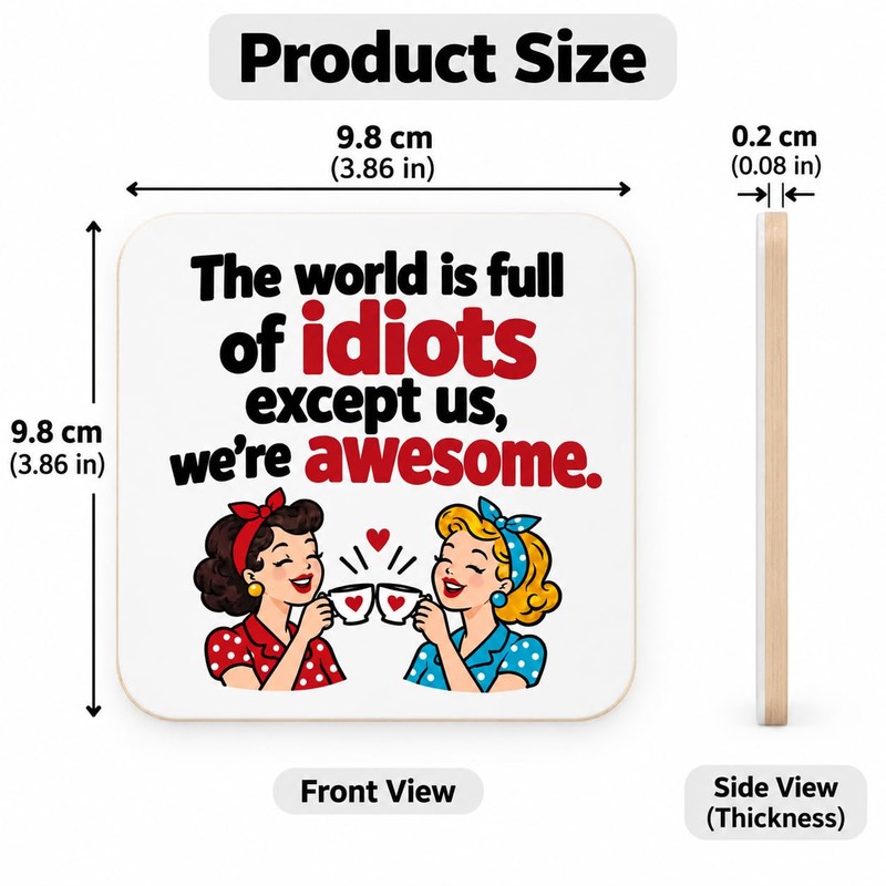 Friendship Gifts for Women, Funny Wooden Coaster for Friends, 3.9×3.9inch