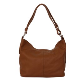 AMBRA Moda Women's Leather Handbag/Shoulder Bag/Cross-Body Hobo Bag, GL005 - cognac brown, size: m