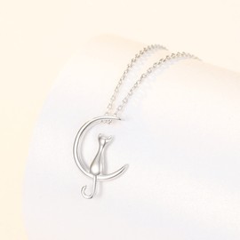 Power Necklace 925 Sterling Silver Lovely Cat Moon Animal Minimalist Charm Collares Pendant Necklace