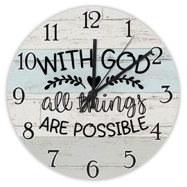 godblessign with God All Things are Possible Clock Bible Verse Wall Clock Religious Quote Art Wooden Clock Christian Inspirational Saying Rustic Wood Clock Christian Thanksgiving for Her