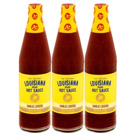 Louisiana Brand Hot Sauce, Garlic Lovers Hot Sauce, 6 FL OZ Glass Bottle (Pack of 3)