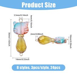 CHGCRAFT 24 Stück 8 Stil Katze Glas Connector Charms Katze Form Glas Links Connector Charms Lovely Cat Shape Anhänger für Armband Halskette Ohrring Schmuck Craft Making