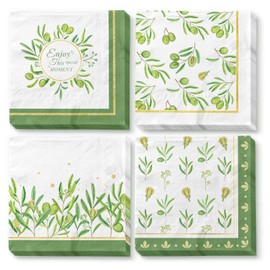 AOBKIAT Sage Green Leaves Disposable Napkins for Party Dinner,24PCS Cocktail Napkins,Gold Foil Style Decorative Paper for Table Decor,Baby Shower,Birthday,Wedding,Spring Party Supplies