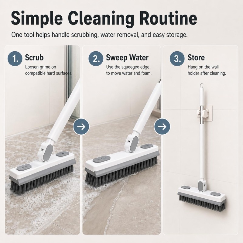 180° Rotating Gap Cleaning Tool with V-Shaped Bristles and Squeegee