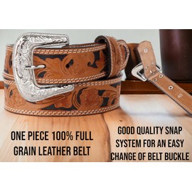 F&L CLASSIC mens Western full grain Leather belt Strap w/Snaps for Interchangeable Buckles, USA,7-941-09-size 42
