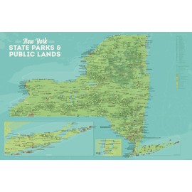 New York State Parks & Public Land Map 24x36 Poster (Green & Aqua)