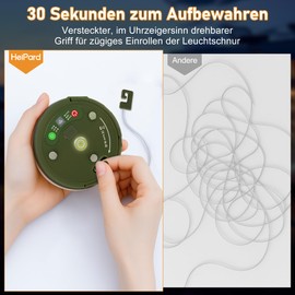 HeiPard Camping Lichterkette Aufrollbar 10M, 4-in-1 USB Wiederaufladbare Tragbare LED Campinglampe Taschenlampe mit 9 Leuchtmodi Timer Dimmbar wasserdicht für Zelt Camping Wohnmobil Wander Party