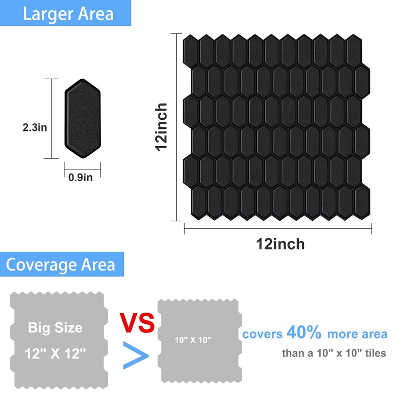 Matte Black Peel and Stick Wall Tiles for Kitchen, WalDecoo