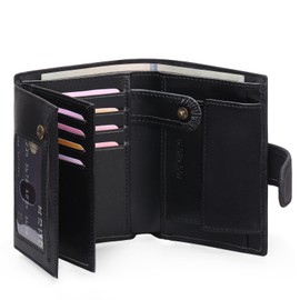SENDEFN Men's Wallets with RFID Protection, Large Genuine Leather Wallet Men's in Portrait Format, Trifold Wallet for Men, Wallet with 16 Card Slots and Coin Compartment, Af-black matte, Modern