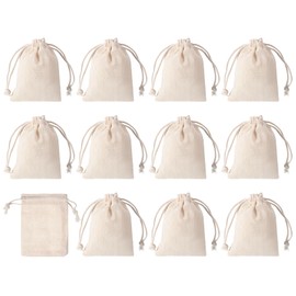 PATIKIL 4"x3" Coin Sacks Bag, 12 Pack Bank Coin Deposit Change Transit Bags Canvas Money Bag with Drawstring Gift Bag Style 2, Beige