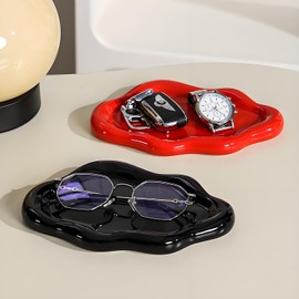 Ceramic Jewellery Dish Trinket Dish Jewelry Tray Cloud Shape Tray Perfume Tray Rings/Earrings/Bracelets/Watch/Keys Tray for Valentine's Day//Mother's Day/Birthday Gift (Black)