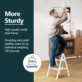 WOA WOA Step Ladder for Home, Foldable Step Stool for Kitchen with Non-Slip Pedals, Sturdy Ladders Supports up to 330 lbs, Compact and Portable - 2 Step/White