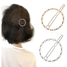 Pearl Round Gold and Silver Metal Ponytail Holder Side Hair Clips Hair Barrettes for Women Hair Jewelry Accessories (Gold+Silvery, One size)