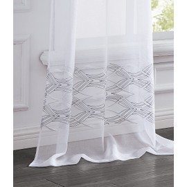 Dainty Home New Wave Linen Look Wave Design Striped 76" x 96" Window Panel Pair in Silver and White