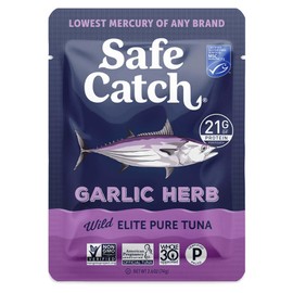 Safe Catch Elite Lowest Mercury Wild-Caught Tuna Fish Pouch, Garlic Herb Flavor, Gluten-Free, Paleo, Non-GMO, High Protein, Keto Food, 2.6oz, Pack of 12