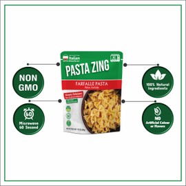 Pasta Zing Microwavable Variety Pasta Pack of 7 | 2x Farfalle | 3x Spaghetti, 2x Fusilli Pasta | Microwave Pasta Ready To Eat in 60 Sec - Fully Cooked -100% Durum Wheat 7.05 Ounce