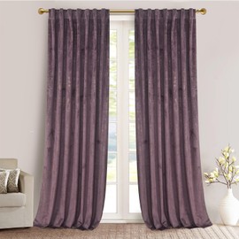 Roslynwood Luxury Silver Foil Print Purple Velvet Curtains 84 inches Long Back Tab Thermal Insulated Blackout Window Drapes for Living Room/Bedroom/Dining Room, W52 x L84, 2 Pcs