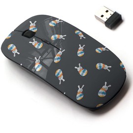2.4G Wireless Mouse with Cute Pattern Design for All Laptops and Desktops with Nano Receiver - Easter Bunny Flat