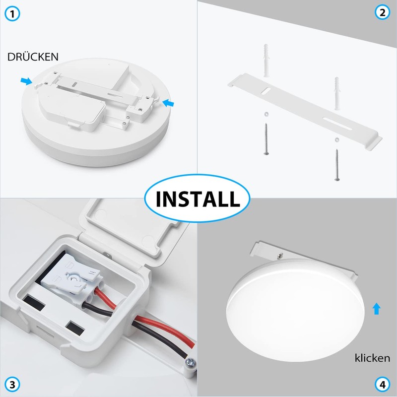 LVWIT 18 W LED Round Ceiling Light, IP65 Waterproof Bathroom