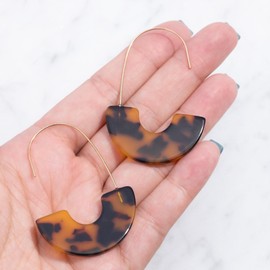 14K Gold Plated Hook Earrings with Half Moon Tortoise - Cute Semi Circle Tortoise Drop Earrings for Women for Her (Tortoise)