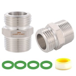 SNUTUYA 3/4” GHT Male to 3/4” NPT Male Connector，304 Stainless steel Garden Hose Adapter, Lead-free,3/4 male to male hose adapter, Garden Hose to Pipe Fittings Connect (2 Pack)…