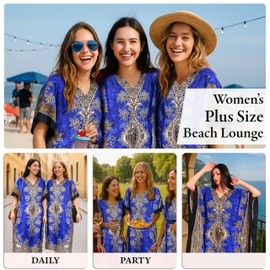 Kaftan Dresses for Women – Plus Size Maxi Beach Dress, Evening Dress, Swimsuit Cover-ups, Long Tunic Caftan, Moo Moos Kimono (Blue)