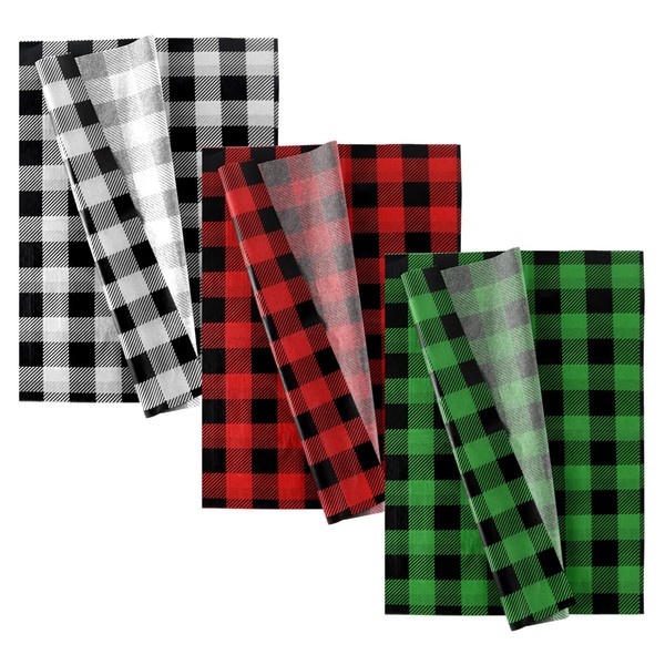 Afrizona 60 Sheets 20 x Inch Buffalo Plaid Christmas Wrapping Paper Tissue Rustic Art Crafts Squares for DIY (Red Plaid/Black/Red), A-01