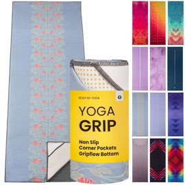 Yoga Drip Yoga Towel - Non Slip Hot Yoga Mat Towel With Corner Pockets, No-Skid Grip, and Built-in Alignment Lines | Soft, Moisture Wicking, and Sweat Absorbent | No Bunching, Stays in Place 72" x 25"