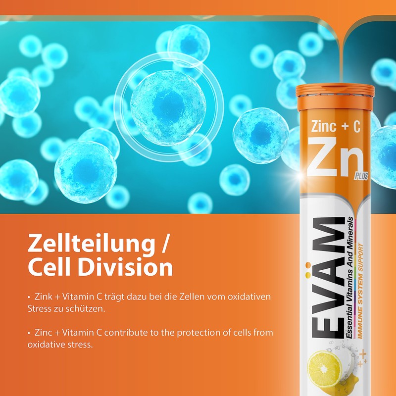 EVÄM Zinc Plus Vitamin C Effervescent Tablets, Lemon Flavour, 3