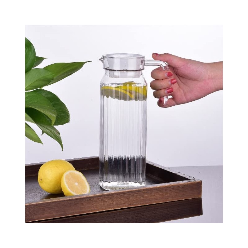 Acrylic Transparent Bottle, Striped Water Ice Cold Jug with Lid