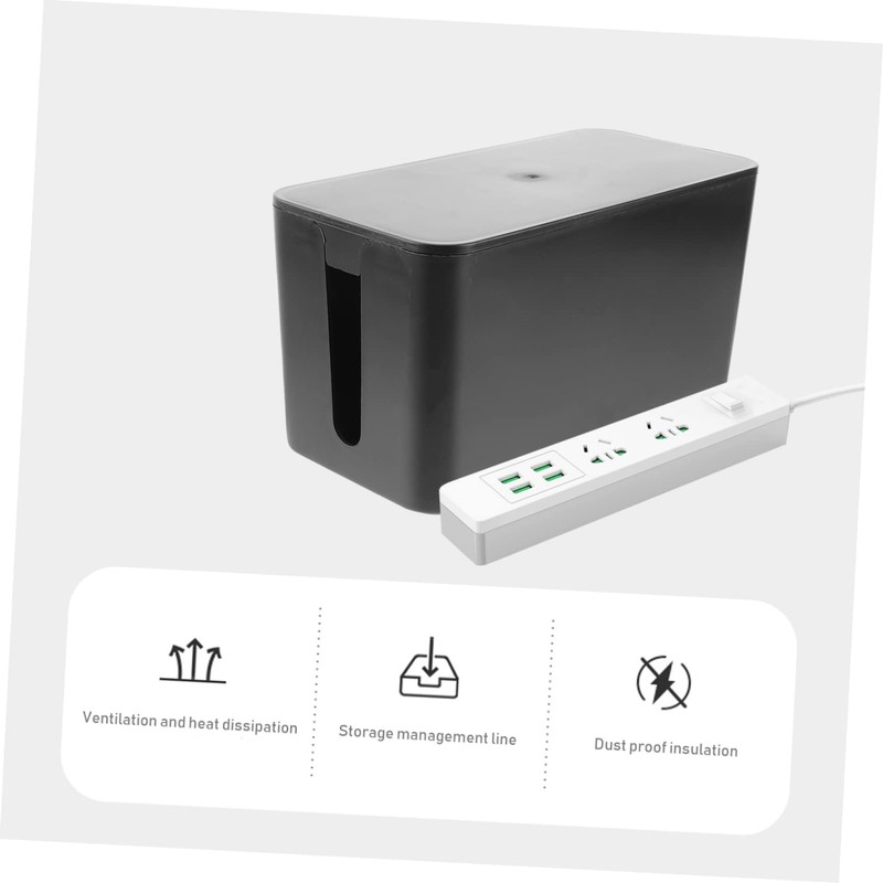 LABRIMP Cable Management Box Organizer Black Plastic Storage Case for