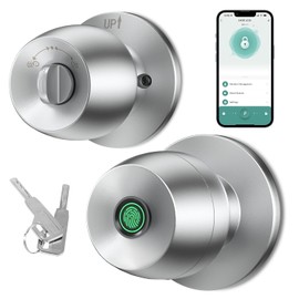 Fingerprint door knob, smart door knob, intelligent biometric fingerprint door lock, keyless entry, controllable via app, suitable for bedrooms, storage rooms, apartments, offices, hotels (silver)