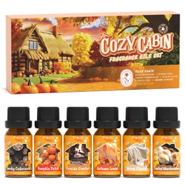 Soulorigin Fall Cozy Cabin Fragrance Oils Set, Essential Oil for Diffuser, Use for Soap Candle Making-Smoky Cedar Wood, Roasted Marshmallows, Autumn Leaves, Warm Flannel, Fireplace Time, Pumpkin Patch