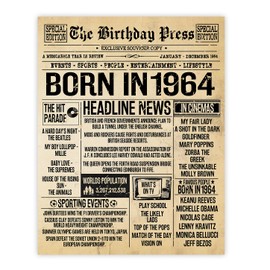 Stuff4 60th Birthday Poster Unframed - Born In 1964 Vintage Newspaper - Happy 60th Birthday Gifts for Women Men Retro Back In 1964, 8x10 Inch Sixty Sixtieth Decor Decoration Bday Party