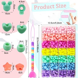 JJzxwish 1451 Pcs Hair Beads for Braids for Girls with Elastic Rubber Band Threaders Kit, Candy Color Acrylic Mickey Beads Heart Beads Star Beads Pastel Pony Beads Kandi Beads for Hair Jewelry Making