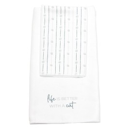 Pavilion Gift Company - Life is Better with A Cat - 11" x 18" Fingertip & 16" x 30" Hand Towel Plaid Pawprint Set of 2 Bathroom Kitchen Accessories Decorative Patterned