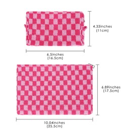 Philo Fun Cute Cosmetic Bags with Pink Checkered Pattern, Large Capacity Makeup Bag Pouch and Travel Toiletry Organizer with Zipper Closure, Set of 2