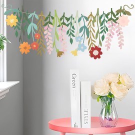 Paper Flower Banner Colorful Wildflower Paper Flower Banner Double-Sided Floral for Wall Birthday Garden Party Decoration