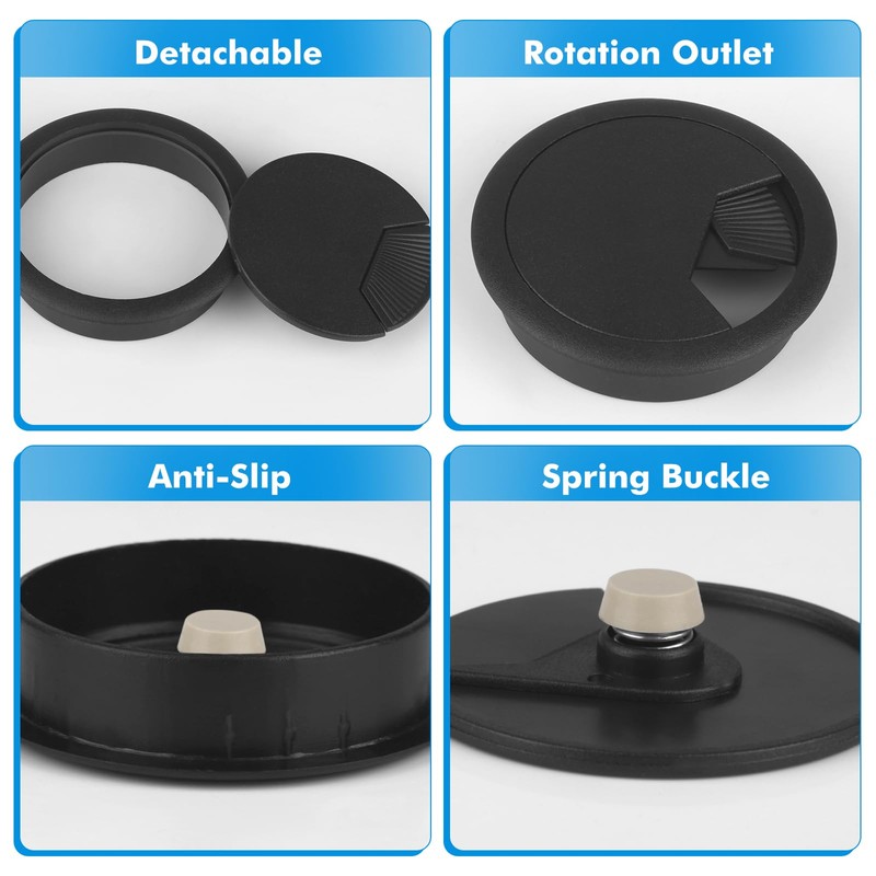 GHVACZS Pack of 12 Cable Grommet Desk, Round 60 mm