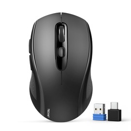 TECKNET Bluetooth Mouse, 4000DPI Wireless Mice for Laptop 2-in-1(BT 5.0/3.0+2.4Ghz) Computer Mouse, Portable PC Mouse Wireless with USB Receiver for Mac (USB-A/C+Bluetooth, Black)