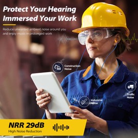 MIPEACE Bluetooth Work Earplugs Headphone,Wireless in-Ear Noise Isolating Earbuds,29dB Noise Reduction Headphone with Control,19+ Hours Battery for Lawn Mowing Safety Industrial Construction(Yellow)