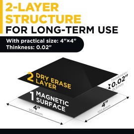 Black Dry Erase Magnetic Labels - Reusable Sticky Notes - Magnetic Notepads for Refrigerator - Dry Erase Magnetic Sheets - Blank Magnet Stickers to Write On - Magnets for Whiteboard Classroom Fridge