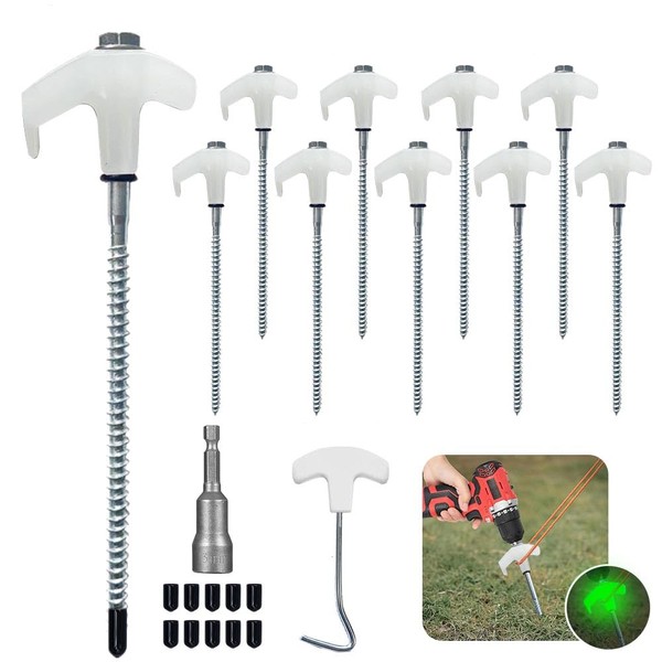 Pack of 10 Rotating Tent Pegs with Thread, Flat Head