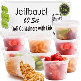 Jeffbaubl 16oz Deli Containers with Lids,60 Sets Food Storage Containers,Plastic Deli Food Containers,Disposable Soup Containers For Meal Prep,Leakproof,Freezer Microwave Dishwasher Safe