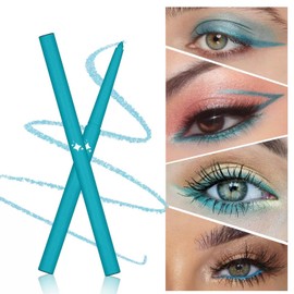 Wavuketu Sky Blue Eyeliner Waterproof Blue Eyeliner Pencil Retractable Blue Pencil eyeliner Smudge-proof Long Lasting Hypoallergenic (06# sky blue shimmer)