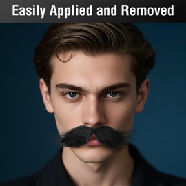 WILDREEDS Self Adhesive Fake Mustache, Stick On Fake Mustaches, Novelty Facial Hair for Cosplay Costume and Festival Party-Black
