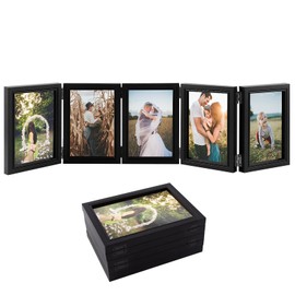 Biggun 4x6in 5 Folding Accordion Picture Frame - Foldable Hinged Collage Photo Frames for Tabletop Display Multiple Family Pictures Birthday Father's Day Gifts (Black)