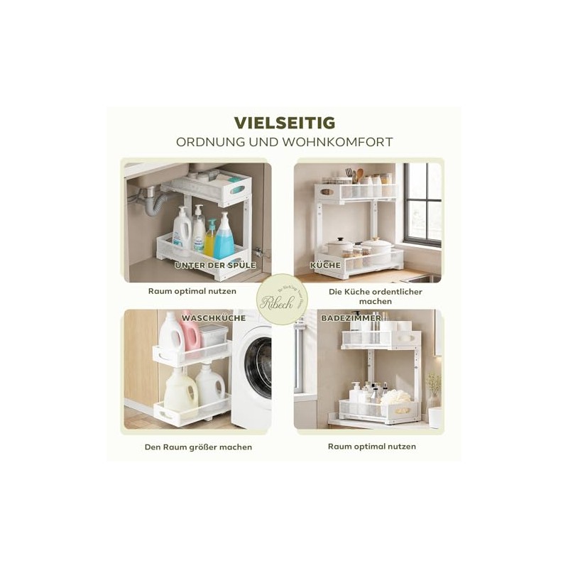2-Tier Metal Organiser with Pull-Out Baskets, Rustproof, Height-Adjustable Cabinet Organiser