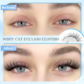 PHKERATA Wispy Lash Clusters Natural Eyelash Clusters 7-15 mm C Curl Eyelash Clusters Lashes 144 pcs Wispy Cat Eye Individual Lashes Clusters DIY Eyelash Extensions